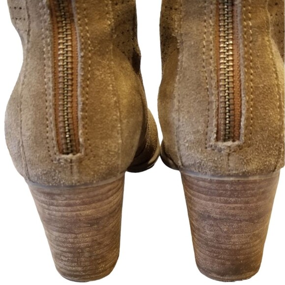 American Eagle Ankle Boots Western Suede Brown Tan Stacked Block Platform Heel 9 - Picture 4 of 6